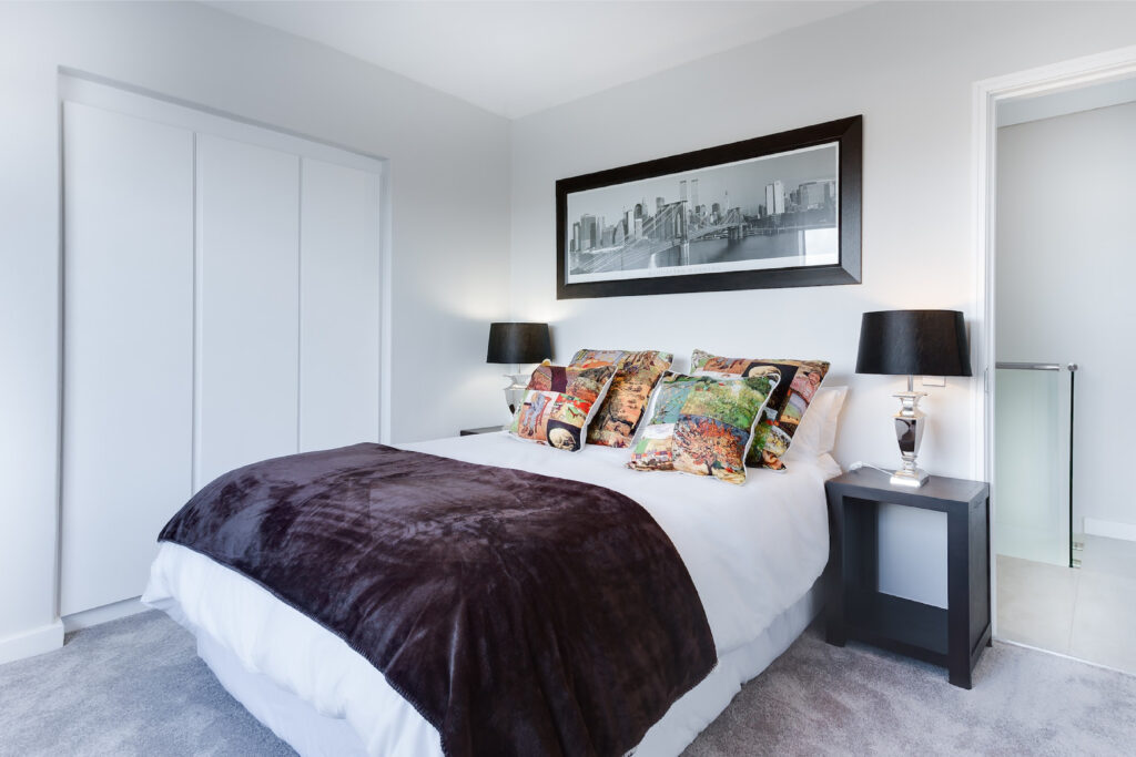 Bedroom with built-in wardrobes.