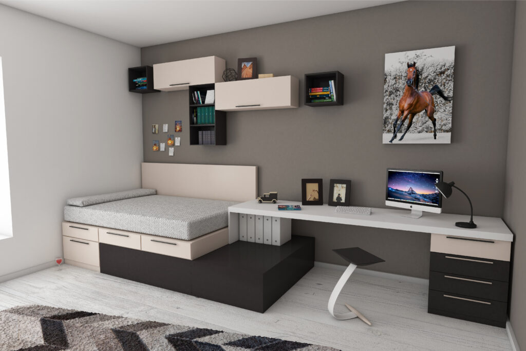 Teenager's bedroom with study.